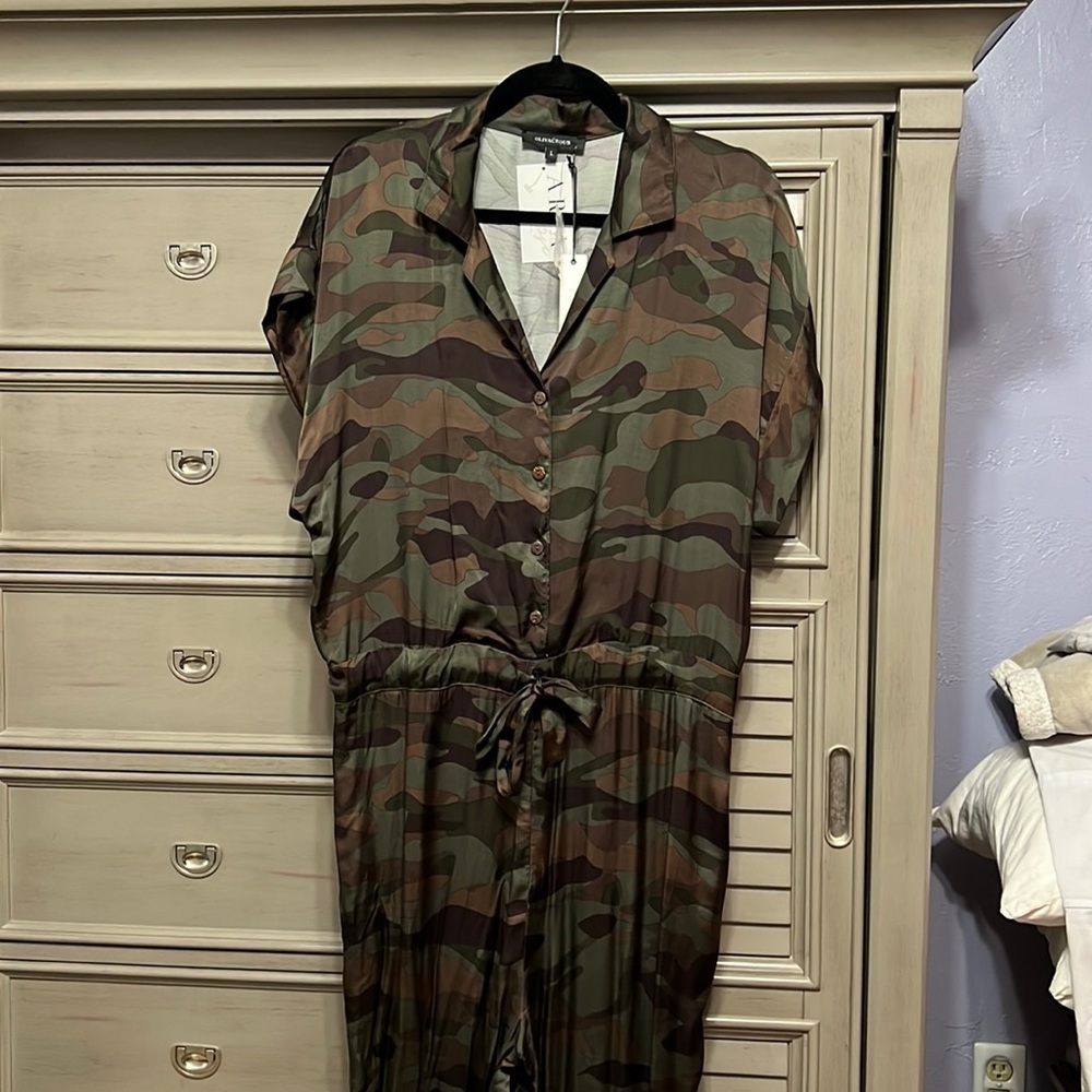 Olivaceous- Camo satin jumpsuit
